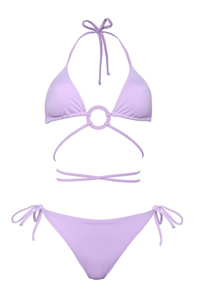 Transacoustic Lila Çapraz Bağlama Detaylı Özel Halkalı Brezilya Üçgen Bikini Takım