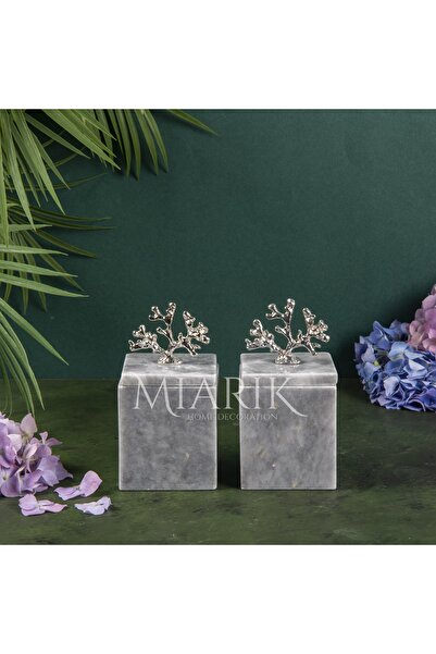 MIARIK DESIGN & DEKORASYON DEKORATİF GRI MERMER AKSESUAR DETAYLI KARE BAHARAT...