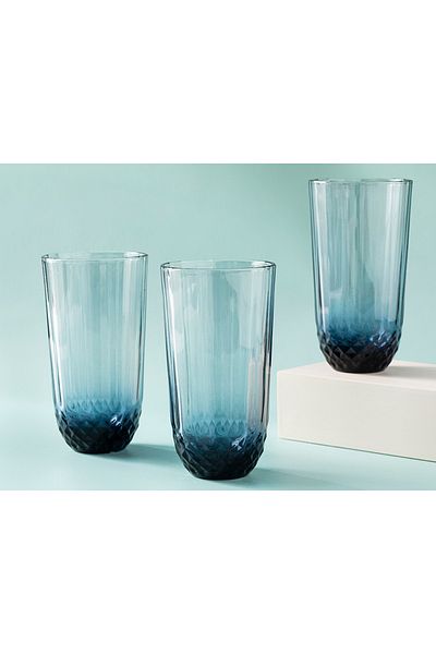 English Home Vivid Glass 3-Piece Soft Drink Cup 345 Ml Dark Blue
