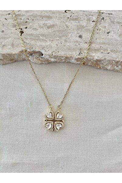 LA POTENTE BEREN Mıknatıslı Açılıp Kapanabilen Yonca Şans Çelik Kolye