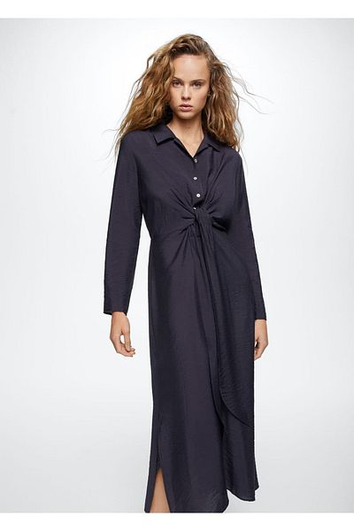 MANGO Woman Φόρεμα πουκάμισο με κόμπο με λεπτομέρειες