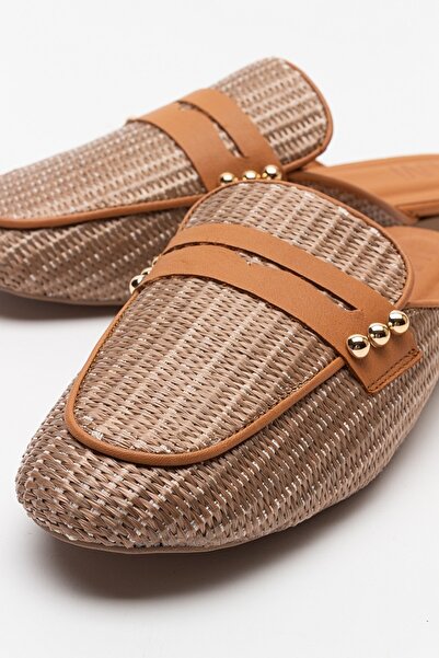 LuviShoes 165 Кафяви сламени дамски чехли от естествена кожа