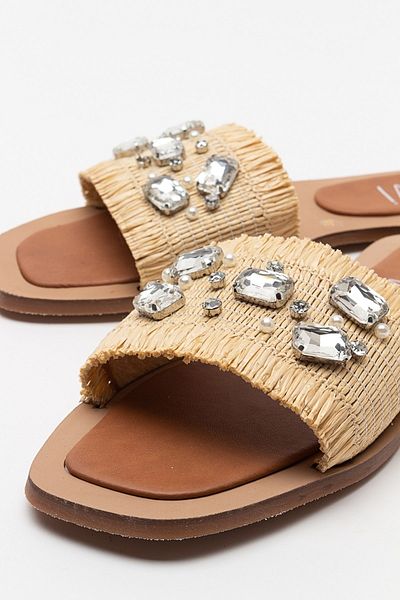 LuviShoes Γυναικείες παντόφλες NORVE Beige Straw Stone