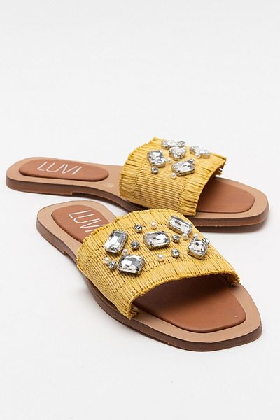 LuviShoes NORVE Damen-Hausschuhe aus gelbem Strohstein