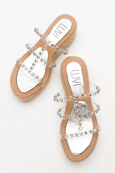LuviShoes MARJE Silver Stoned Women's Wedge Sole Slippers