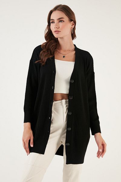 Lela V-Neck Buttoned Long Knitwear Cardigan 4616040 Y
