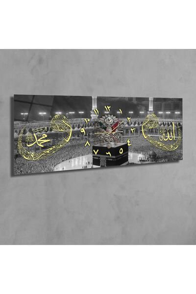 marpanya Yatay Ortadan Saatli Dini Temalı Cam Tablo 100
