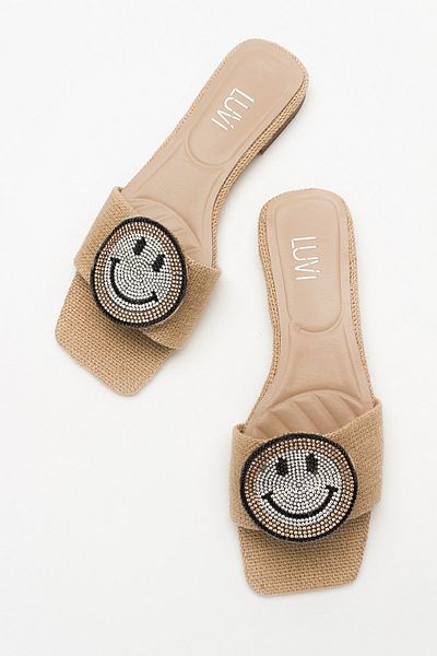 LuviShoes Γυναικείες παντόφλες YAVN Beige Straw Stone