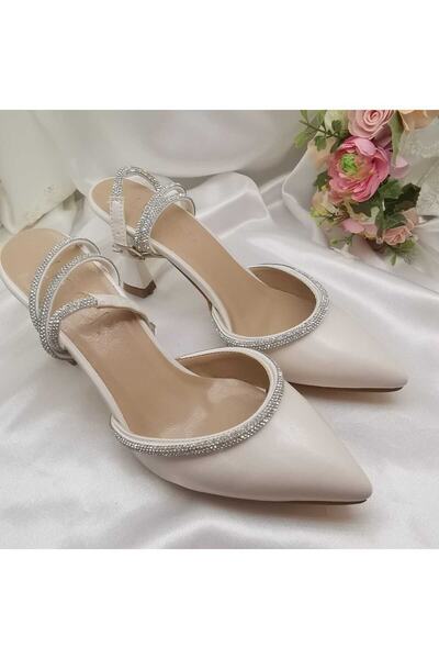 LİNEER Pantofi de mireasă stiletto din piatră cu toc calice de 7 cm alb perlat