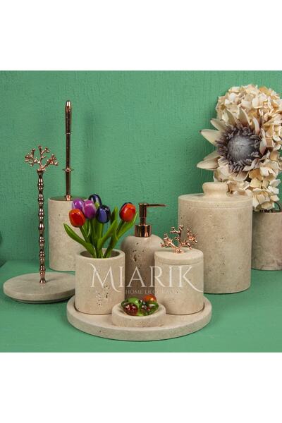 MIARIK DESIGN & DEKORASYON DEKORATİF TRAVERTEN MERMER MERCAN DETAYLI 8 Lİ BAN...
