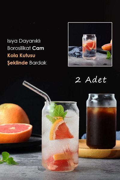 Sekiz8 2 Heat Resistant Borosilicate Glass Cola Can Shape Cups | Coffee And Presentation Glass 380ml |