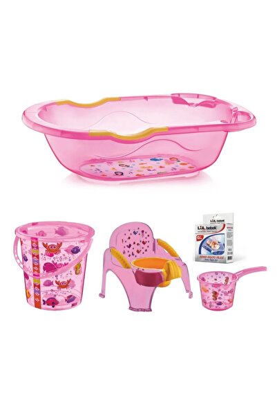 Genel Markalar Lüx Bebek Yıkama Banyo Küvet Seti 5 Parça Pembe