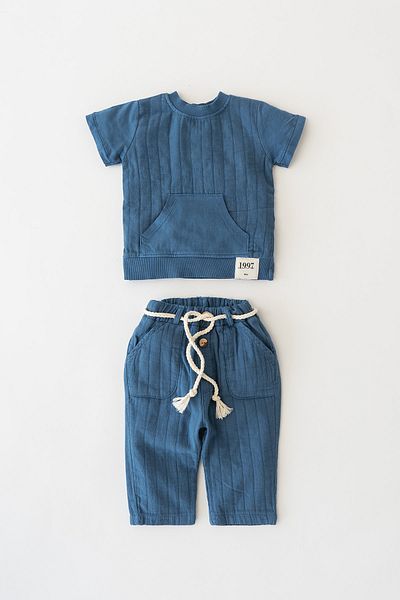 Banamio Elijah Textured Kangaroo Pocket Crew Neck Double Muslin Set