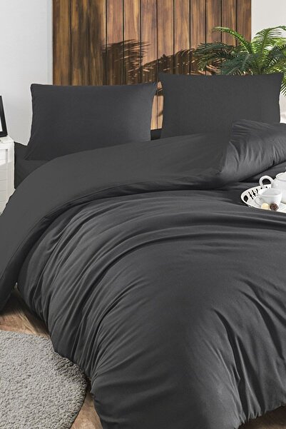 LIV CALISTA طقم غطاء لحاف بلون سادة مقاس 180 × 200 مقاس كينج أنثراسايت