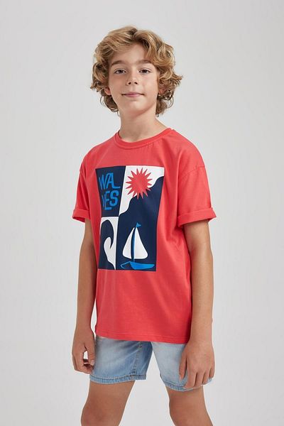DeFacto Boy's Oversize Fit Crew Neck Printed Short Sleeve T-Shirt