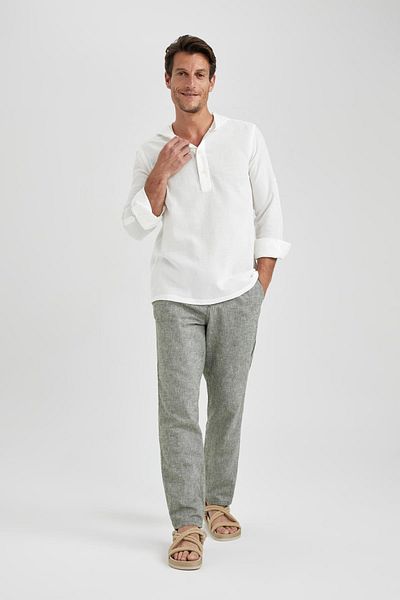 DeFacto Relax Fit Straight Leg Linen Blended Trousers Z9934az23sm
