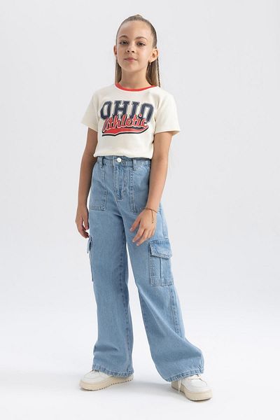 DeFacto Girl's Ribbed Camisole Printed Short Sleeve T-Shirt B0427a823hs