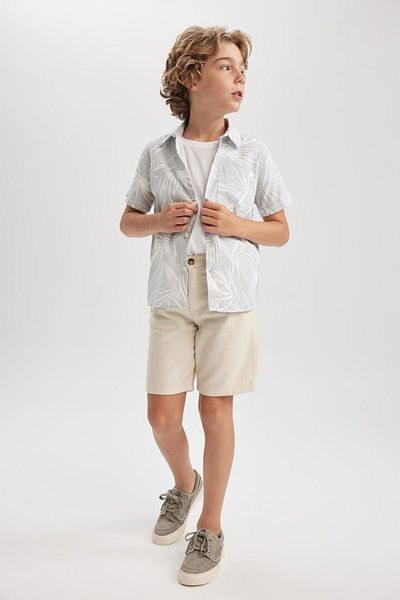 DeFacto Boy's Patterned Linen Look Short Sleeve Shirt X7500a623hs
