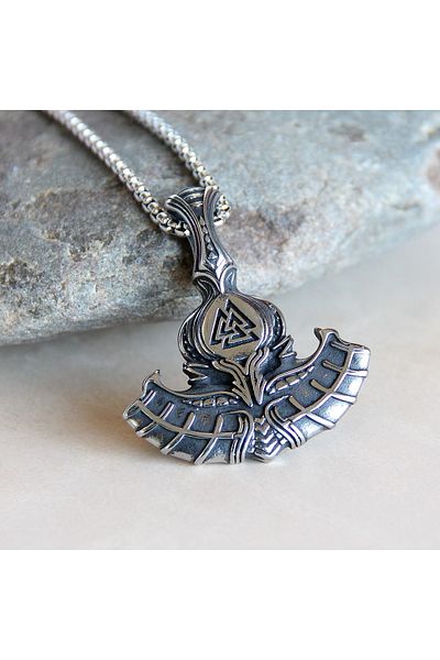 Viking Thor Hammer Mjollnir Mythological Viking Valknut Steel Necklace