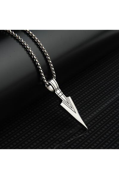 Viking Ok Ucu Tasarım Gri Çelik Kolye