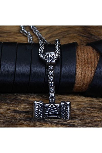 Viking Thor Hammer Nordic Valknut Hammer Norse Mythology Mjollnir 316l Steel Necklace