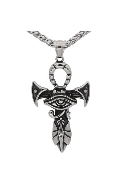 Viking Eye of Horus Egyptian Mythology Ankh Nile Key Mens 316L Steel Necklace