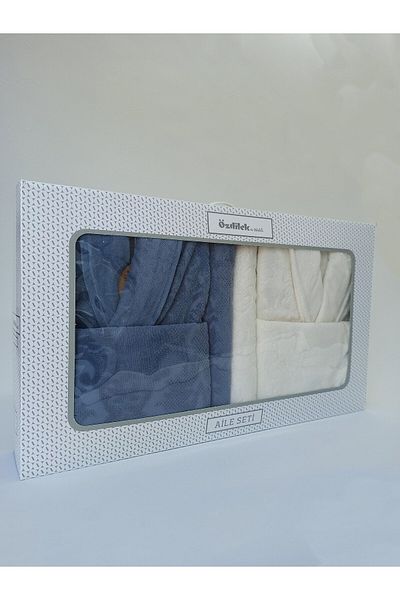 Özdilek Curve Οικογενειακό Σετ Μπουρνούζι - Cream Indigo