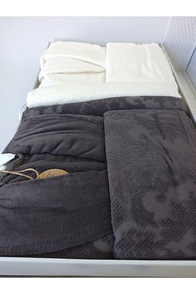 Özdilek Curve Family Bathrobe Set - Anthracite Cream