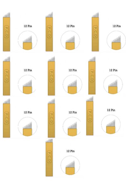 iğnem Set de 10 ace de microblading Pcd galben auriu cu 12 pini