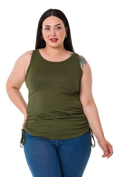 DISENTIS MODEST Large Size Thick Strap Viscose Khaki Body with Tunnels on the Sides