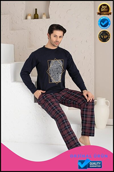 OverPazar Довгорукавний чоловічий піжамний комплект Розкішний чоловічий піжамний комплект