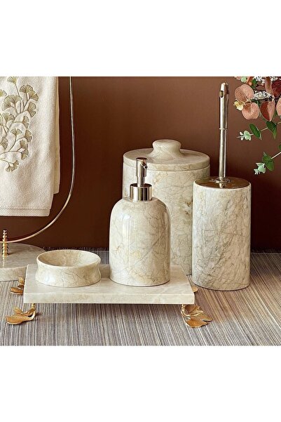 MIARIK DESIGN & DEKORASYON DEKORATİF BEJ MERMER GINKO AKSESUAR DETAYLI 5 Lİ B...