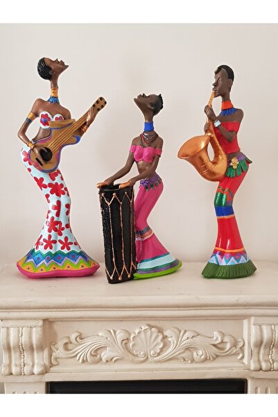 Arose AFRİKALI KADIN MÜZİSYEN BİBLO EV OFİS DEKORU 3LÜ SET DEKOR