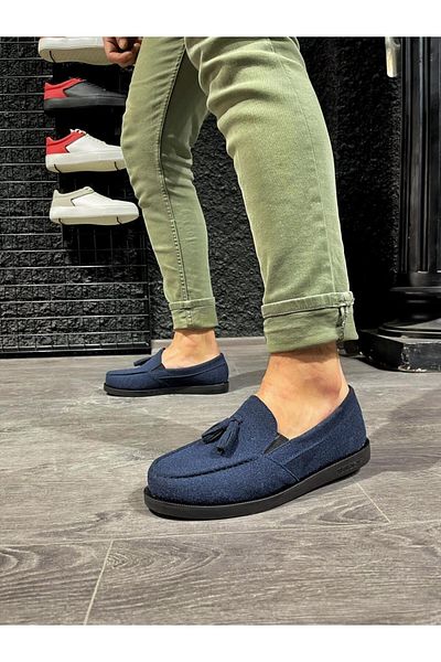 Paolo Zaccardi P007 Talpă ortopedică fără șireturi cu ciucuri Corcik Suede Pantofi sport clasici pentru bărbați ST Blue