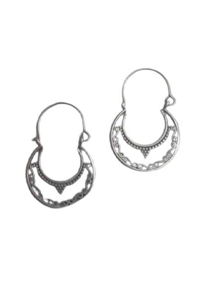 EDWOL Antik Çelik Gümüş Kaplama Desenli Küpe