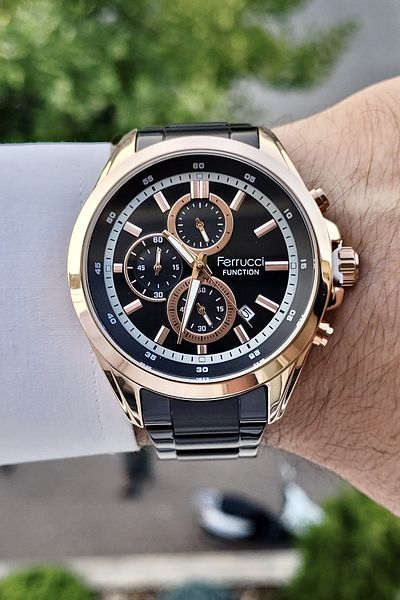 Ferrucci Case Rose Cord Black Color Inner Indicators Active Function Men's Wristwatch