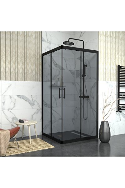 TEKNO DUŞ DUŞAKABİN TEKNE VE KÜVET SİSTEMLERİ BLACK VEGA 6mm Füme Cam Kare Duşakabin