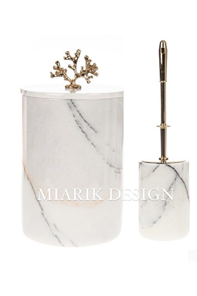 MIARIK DESIGN & DEKORASYON DEKORATİF MERMER ÇÖP KOVASI VE TUVALET FIRÇASI