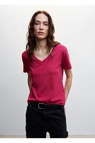 MANGO Woman تي شيرت قطني أساسي