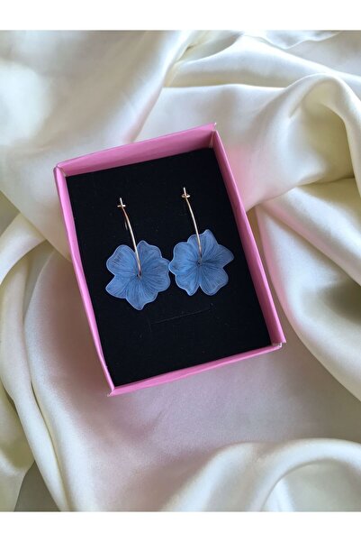 PEONY peonyofficiall Mavi Çiçek Tasarım Halka Küpe Altın Kaplama