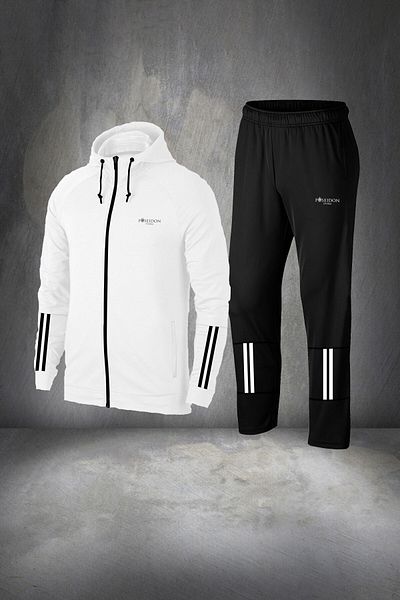 POSEIDON STORM White Supra Combed Cotton Men's Tracksuit Set - Comfortable Fit S-3xl