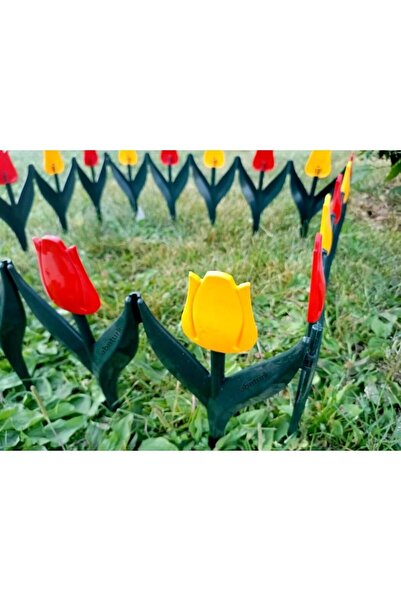 abnturk 340cm Sarı Kırmızı Renklerde Lale Çiçekli Bahçe Çiti Kaliteli Plastik...