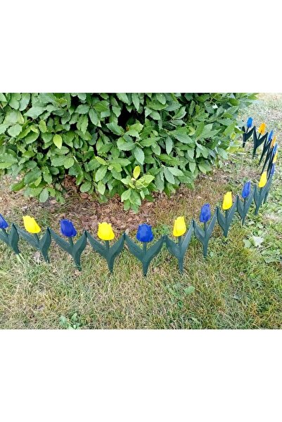 abnturk 340cm Sarı Lacivert Renklerde Lale Çiçekli Bahçe Çiti Kalite Plastikt...