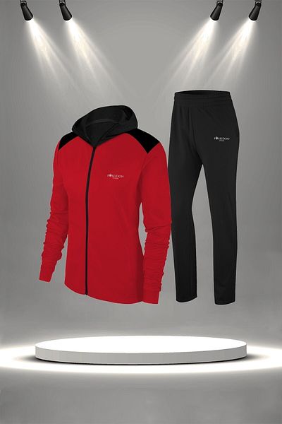 POSEIDON STORM Set de trening pentru alergare, roșu, supra, din bumbac pieptănat, pentru femei de mărime mare (4XL-10XL)
