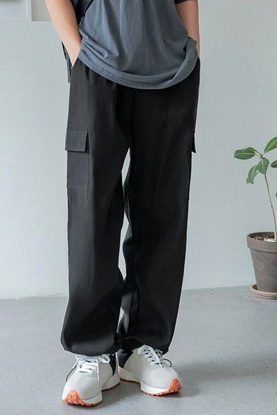 North London Oversize Cargo Pocket Adjustable Black Men's Sweatpants