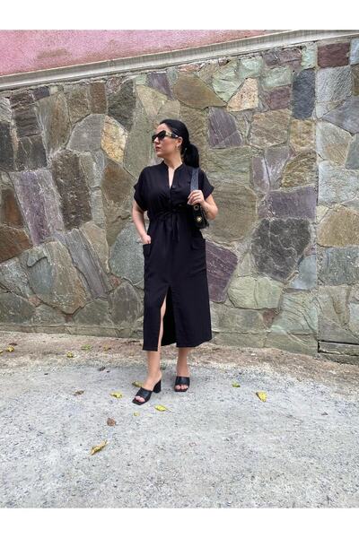 Millagros feel good with us Keten Kargo Cep Detaylı Elbise