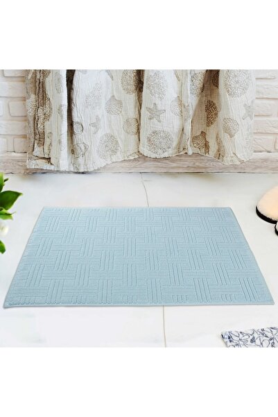 Arelina Textile منشفة قدم زرقاء بنمط خط قطن 100%