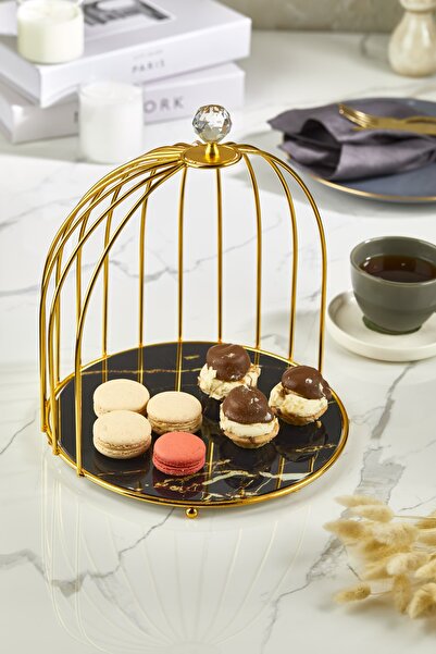 KURT HOME Kafes Sunumluk Tek Katlı 25 Cm-gold Kaplama Ni21kfs001
