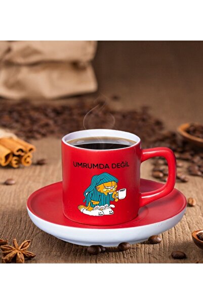 Bk Gift Esprili Tasarımlı Mat Kırmızı Renk Türk Kahvesi Fincanı-6