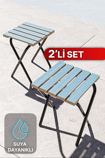 Bino Kamp ve Bahçe Taburesi Sandalye 2Lİ SET Suya Dayanıklı Şık Ahşap Tasarım...